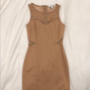 Tan Dress with Lace Cut-outs